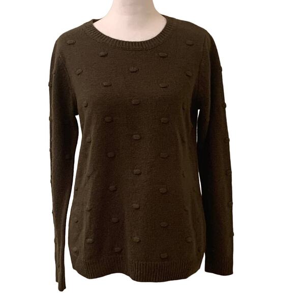 APT 9 Women's Dark Green Dot Long Sleeve Sweater with Ribbed Edging, Size Small - Picture 1 of 9